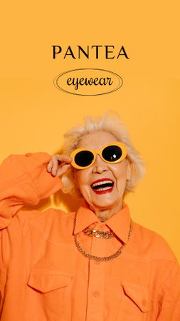 Template di design vecchia donna in elegante abito arancione e occhiali da sole Instagram Story