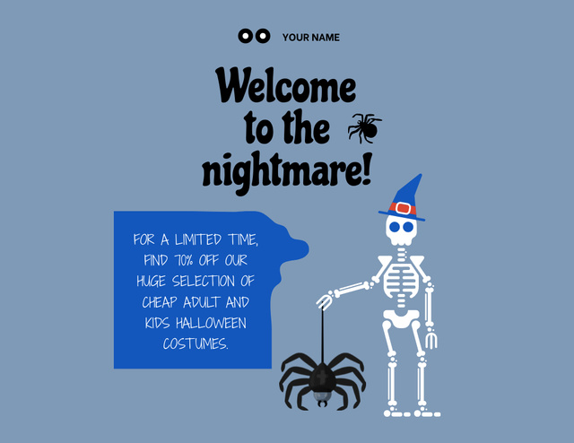 Ontwerpsjabloon van Flyer 8.5x11in Horizontal van Halloween Party Announcement with Skeleton Illustration