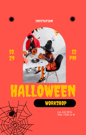 Children on Halloween's Workshop  Invitation 4.6x7.2in Design Template