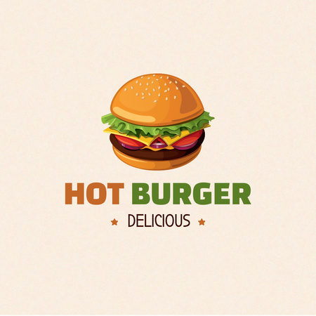 Platilla de diseño Hot Burger With Lettuce Offer In Beige Logo