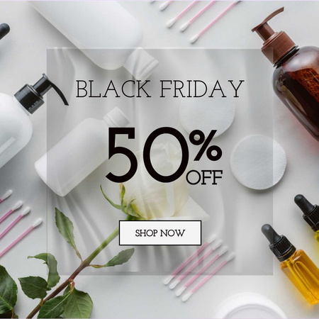 Black Friday Announcement with Cosmetics Products Instagram Design Template