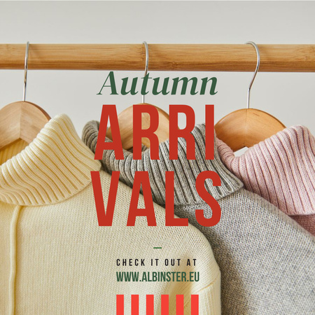 Szablon projektu fashion ad ze stylowymi swetrami na wieszakach Instagram