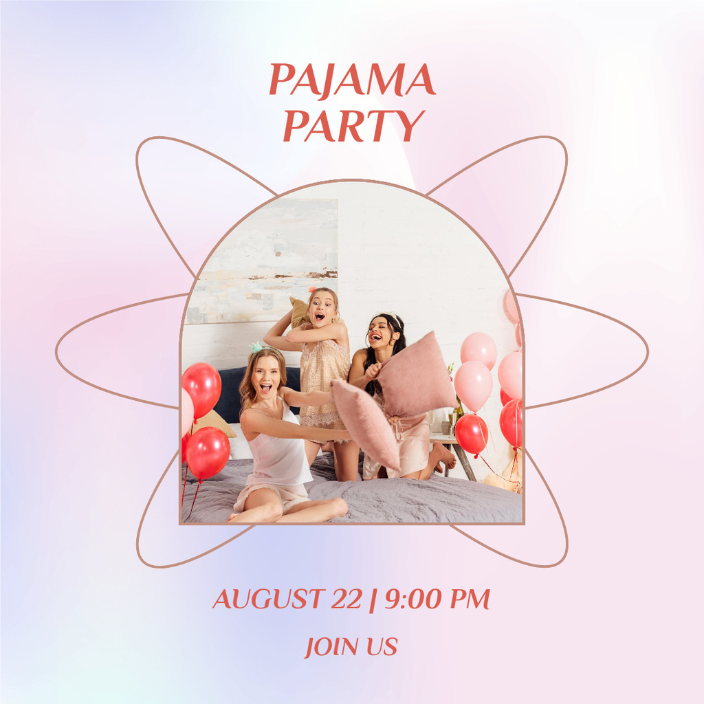 Pajama Party Ad with Cheerful Young Women Instagramデザインテンプレート