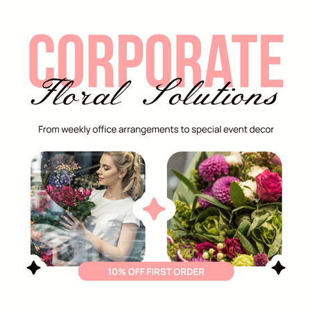 Plantilla de diseño de Ofrecer descuentos en el primer pedido de diseño floral corporativo Instagram AD 