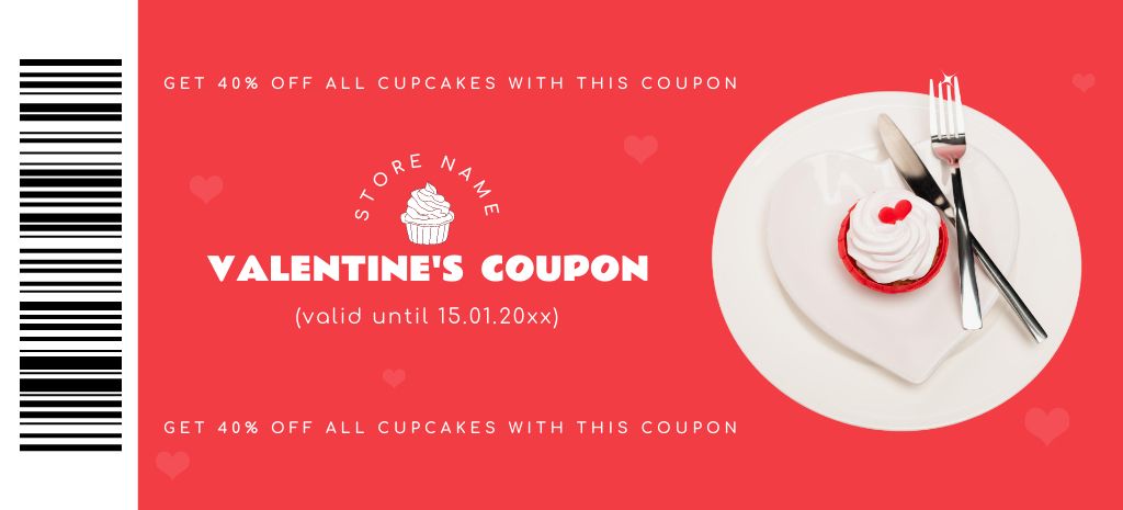 Festive Discount on Cupcakes for Valentine's Day Coupon 3.75x8.25inデザインテンプレート