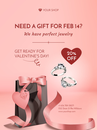 Скидка на драгоценные кольца в День святого Валентина Poster US – шаблон для дизайна