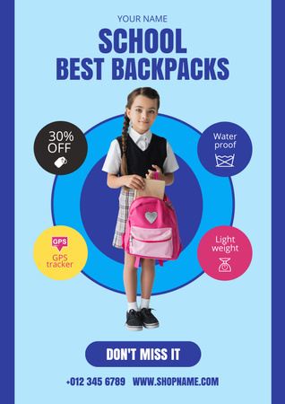 Discount on Best Backpacks with  Little Schoolgirl Poster Design Template