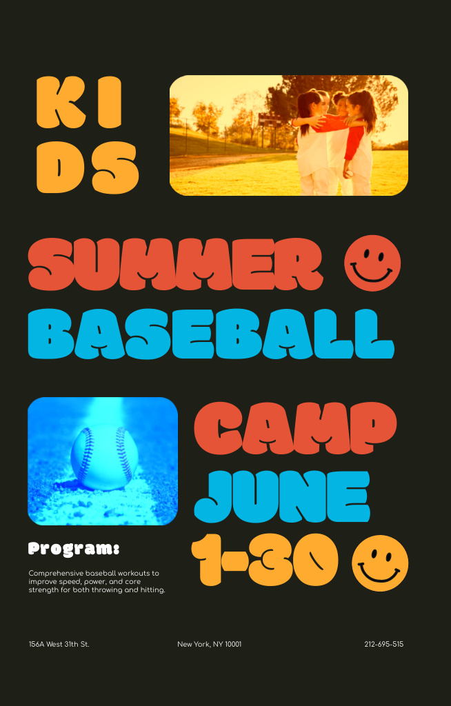 Kids Summer Baseball Camp with Photos Invitation 4.6x7.2in tervezősablon