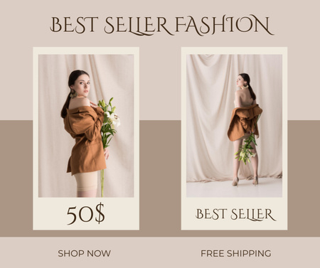 Woman in Tender Outfit with Flowers Facebook Design Template
