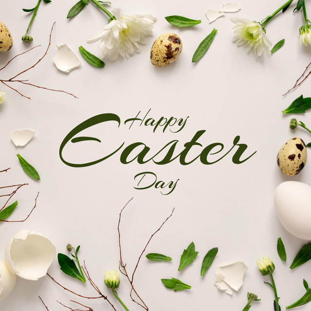 Easter Greeting with Flowers and Eggs Instagram Design Template