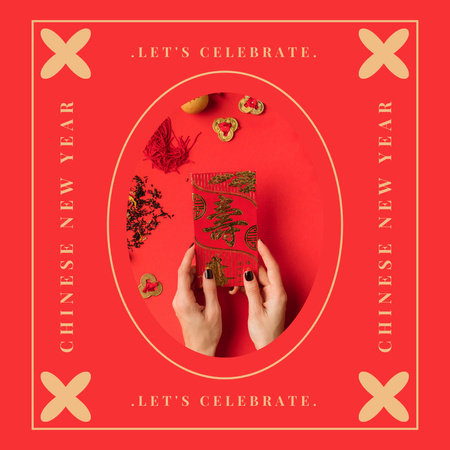 Plantilla de diseño de Celebración del Año Nuevo Chino en Rojo Instagram 