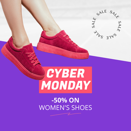 Cyber Monday Sale with Stylish Red Sneakers Animated Post Design Template