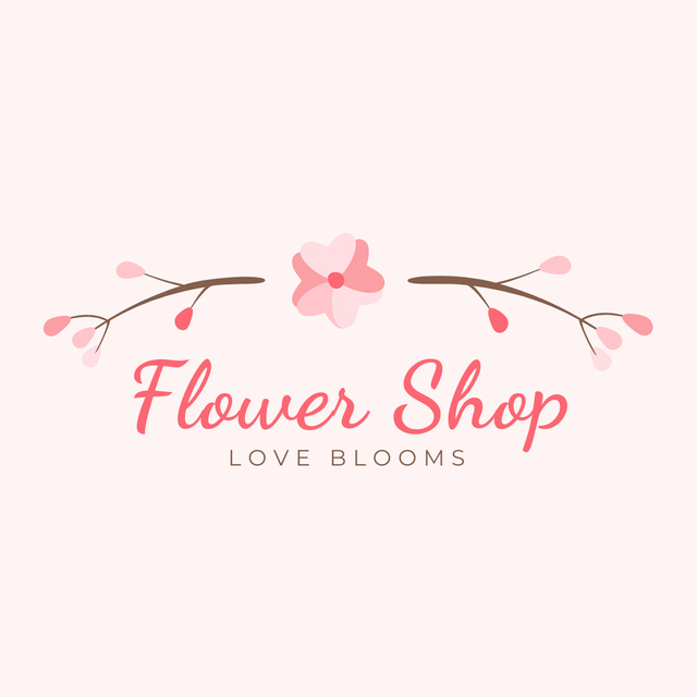 Flower Shop Ad with Tender Pink Flowers Logo Design Template