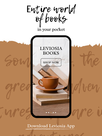Books App with cup of Coffee and Books on screen Poster 36x48in Design Template