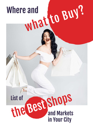 Modèle de visuel List of the Best Shops with Woman holding shopping bags - Poster