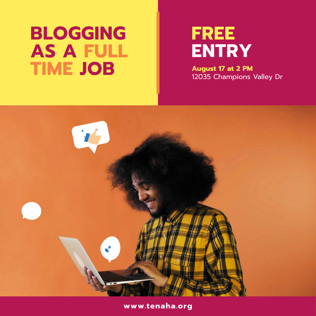 Modèle de visuel African American Blogger Holding Laptop with Icons and smiling - Animated Post