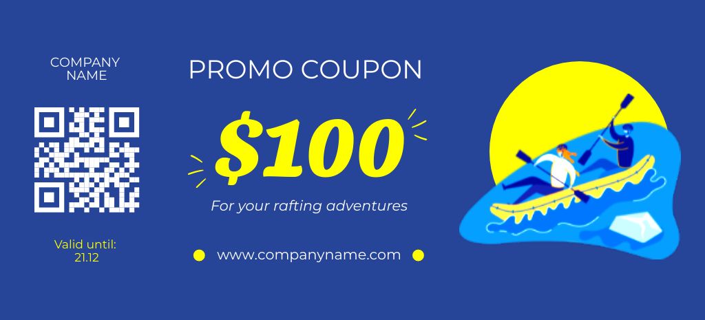 Professional Kayaking And Rafting Promo Voucher Coupon 3.75x8.25in Design Template