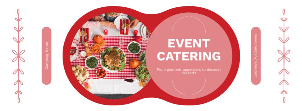 Event Catering Services Ad with Dishes on Festive Table Facebook cover Tasarım Şablonu