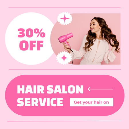 Hair Salon Offer on Pink Instagram Design Template