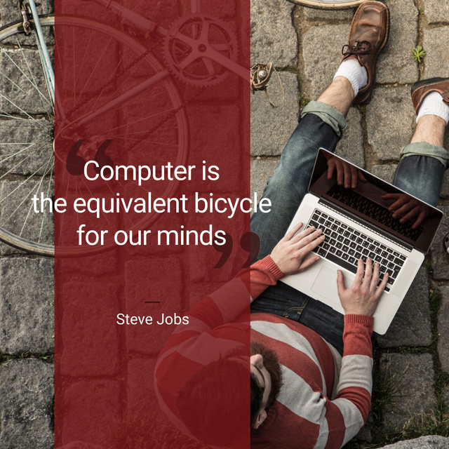 Motivational quote with Young Man using Laptop Instagram Šablona návrhu
