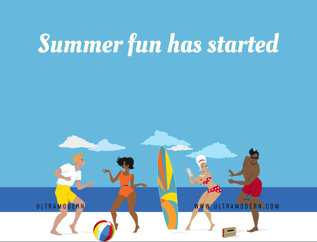 Plantilla de diseño de People Dancing On Beach In Summer With Radio Postcard 4.2x5.5in 