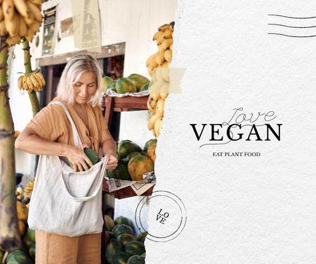 Vegan Lifestyle Concept with Woman holding Eco Bag Facebookデザインテンプレート