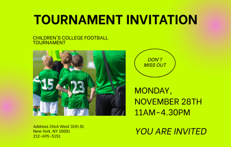 Children's College Football Tournament Announcement Invitation 4.6x7.2in Horizontal Design Template