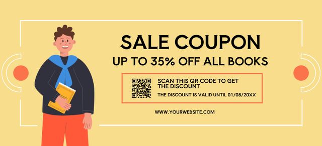 Books Sale Voucher Offer with Discount and Boy Coupon 3.75x8.25in Design Template