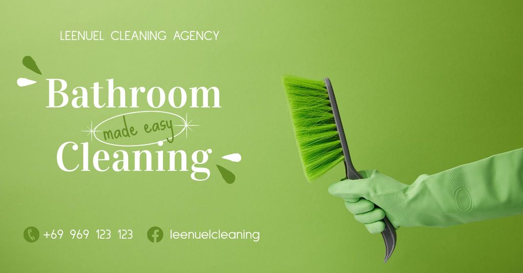 Cleaning Service Ad with Green Glove and Brush Facebook AD Design Template