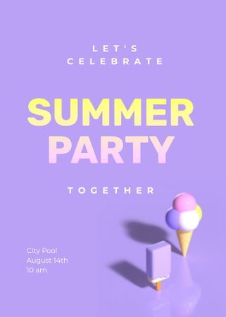 Summer Party Announcement with Sweet Ice Cream Invitation Tasarım Şablonu