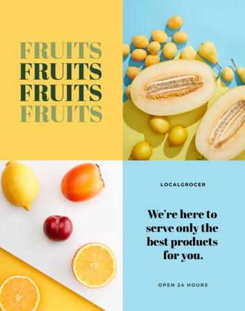 Local Grocery Shop Ad with Fruits Poster 22x28in Modelo de Design