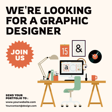 Designvorlage Verfügbare Position als Grafikdesigner für Instagram