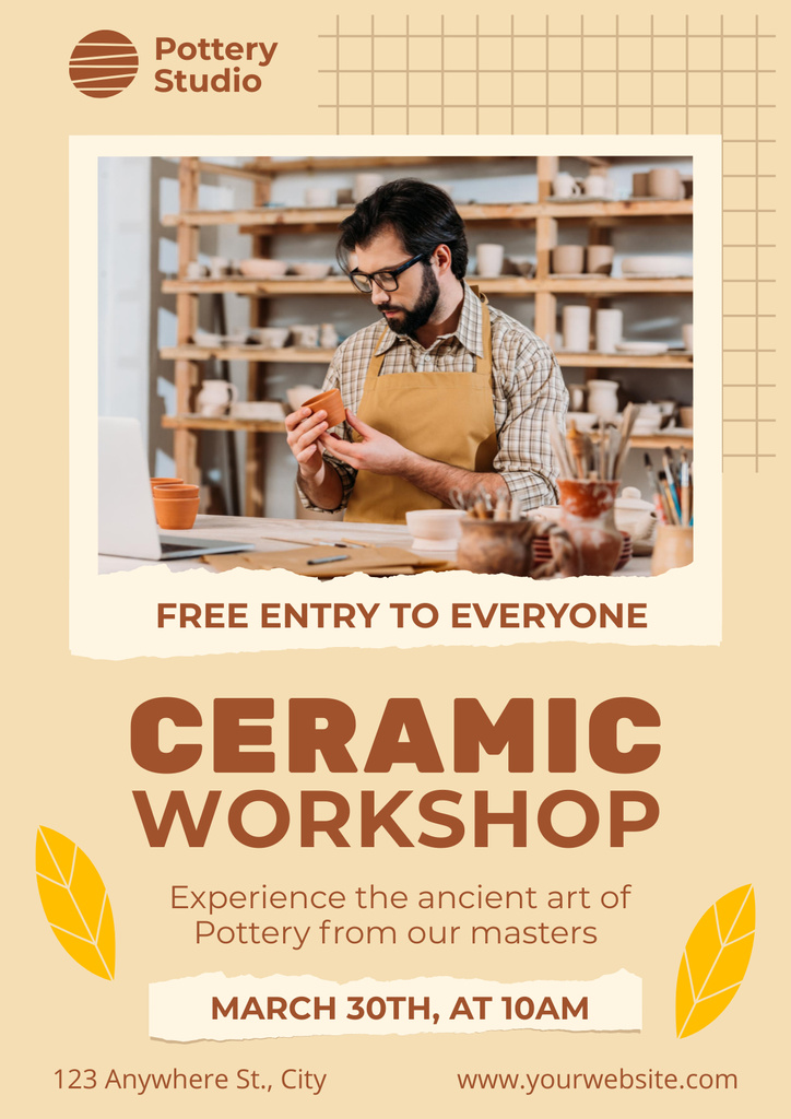 Ceramic Workshop Ad with Potter in Apron Poster Modelo de Design