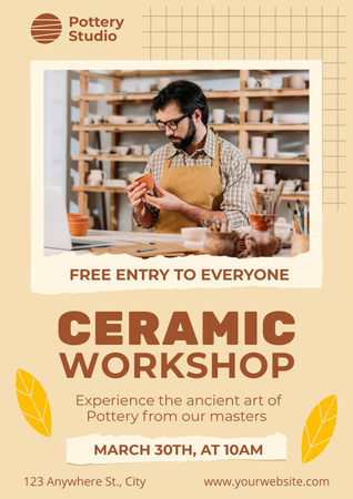 Platilla de diseño Ceramic Workshop Ad with Potter in Apron Poster