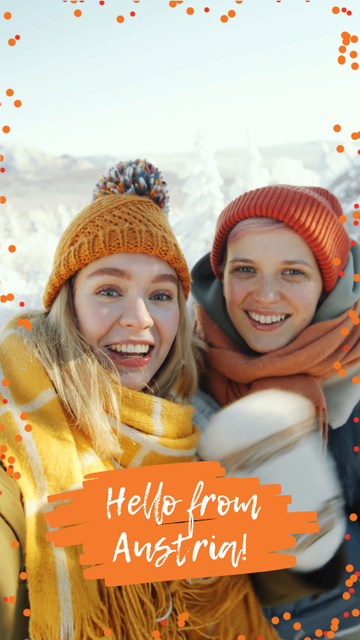 Designvorlage Happy Girls at snowy Mountain resort für TikTok Video