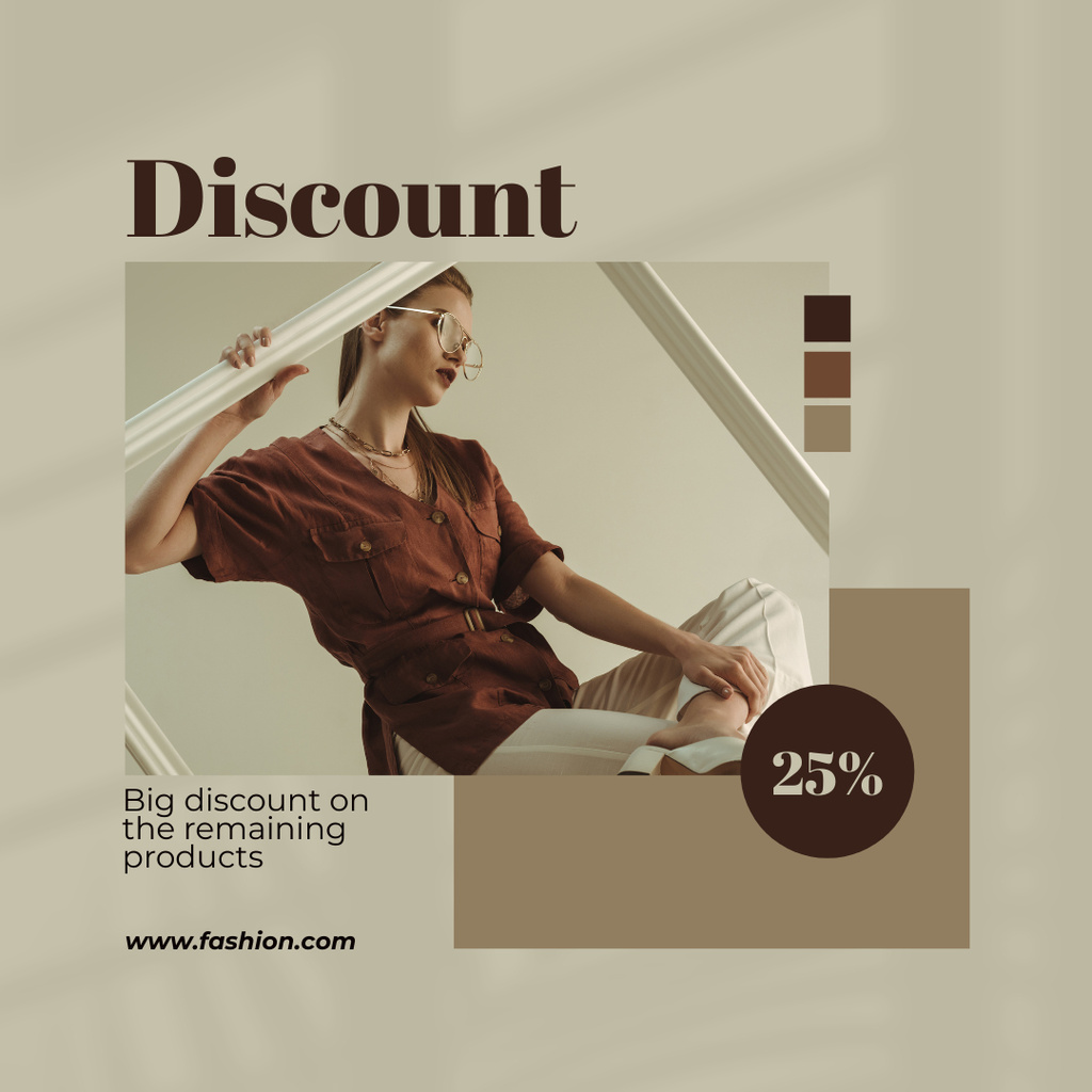 Discount Announcement With Attractive Young Woman Instagram Design Template