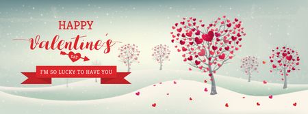 Valentine's Day Trees with Hearts in winter Facebook cover Design Template
