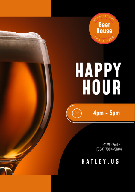 Happy Hour Offer with Beer in Glass Flyer A7 Design Template
