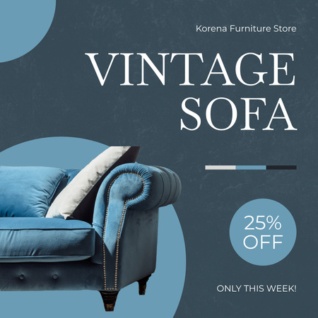 Eklektinen sohva tyynyllä sinisellä alennustarjouksessa Instagram AD Design Template
