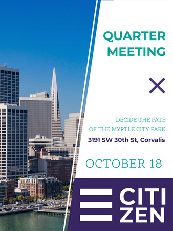 Designvorlage Quarter Meeting Announcement City View für Poster US