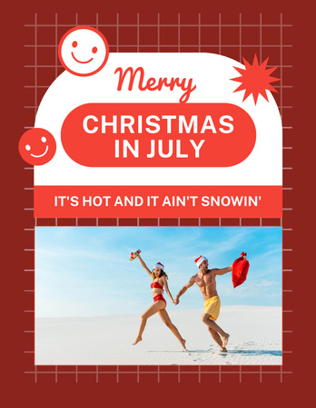Cheerful Man and Woman on Seashore for Christmas in July Flyer 8.5x11in Design Template