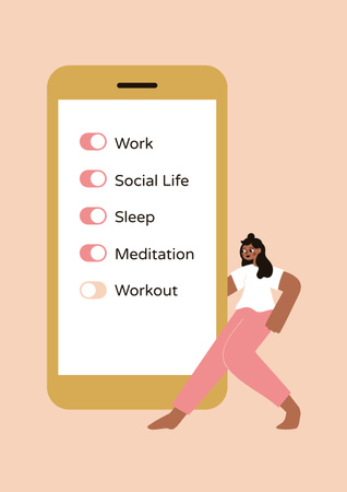 Mental Health Inspiration with Woman and Smartphone Poster Design Template