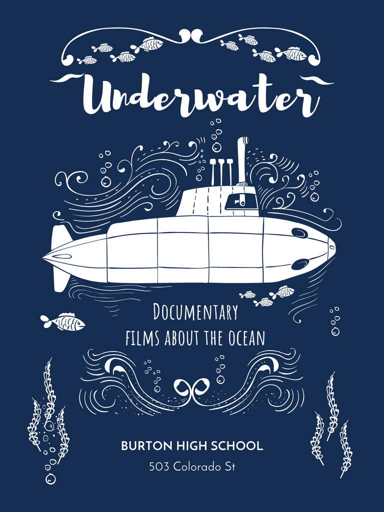 Announcement of Documentary Film about Underwater on Deep Blue Poster US Design Template