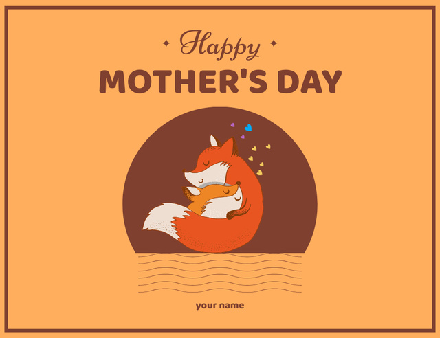 Cute Mom and Kid Foxes on Mother's Day Thank You Card 5.5x4in Horizontal Modelo de Design