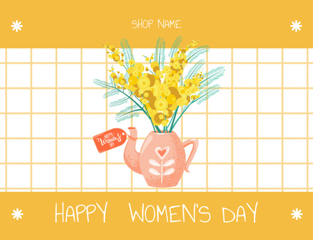 Saudação do dia da mulher com flores em vaso Thank You Card 5.5x4in Horizontal Modelo de Design