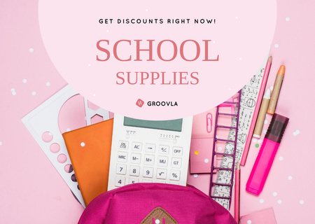 Back to School Sale with Stationery in Backpack Flyer A6 Horizontal Design Template