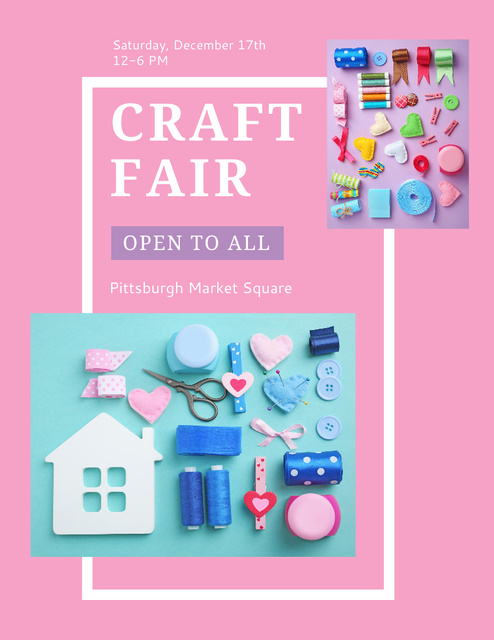 Popular Craft Fair With Needlework Tools Poster 8.5x11in – шаблон для дизайна