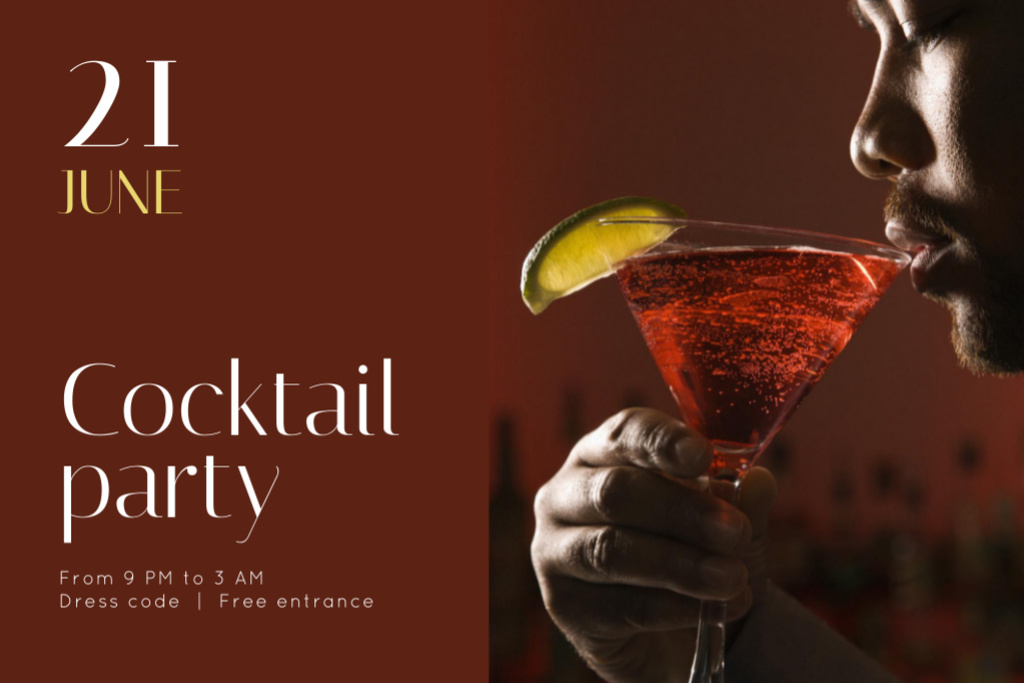 Man drinking at Cocktail Party Flyer 4x6in Horizontal Design Template