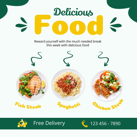 Designvorlage Food Delicious Free Delivery für Instagram