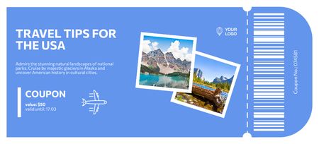 Collage with Photos of Tourist Places in USA Coupon 3.75x8.25in – шаблон для дизайну